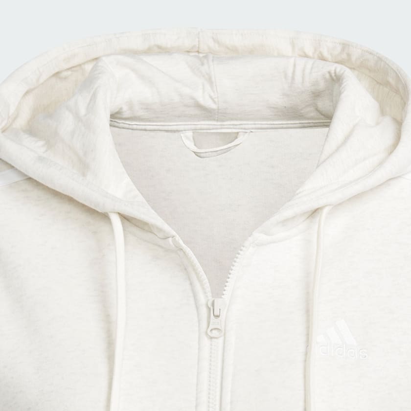 ADIDAS ESSENTIALS 3 STRIPES FULL ZIP FLEECE HOODIE OFF WHITE Just Sport