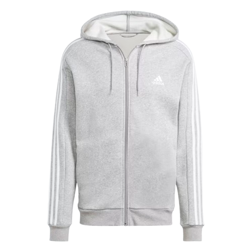 ADIDAS ESSENTIALS FLEECE 3-STRIPES FULL-ZIP HOODIE MENS GREY