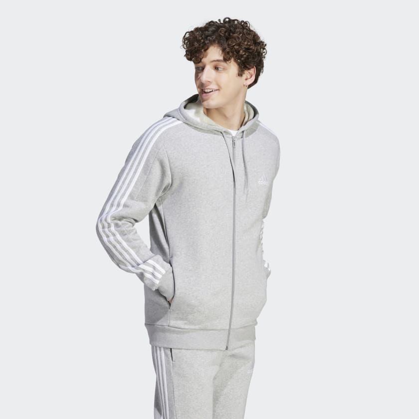 Is6995 ADIDAS ESSENTIALS FLEECE 3-STRIPES FULL-ZIP HOODIE - MENS - GREY – Just ...
